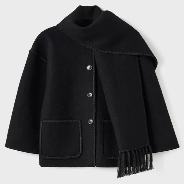 Tassel Scarf Collar Jacket For Woman